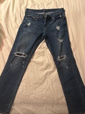 Hollister Men’s Slim-Straight Blue Distressed Jeans